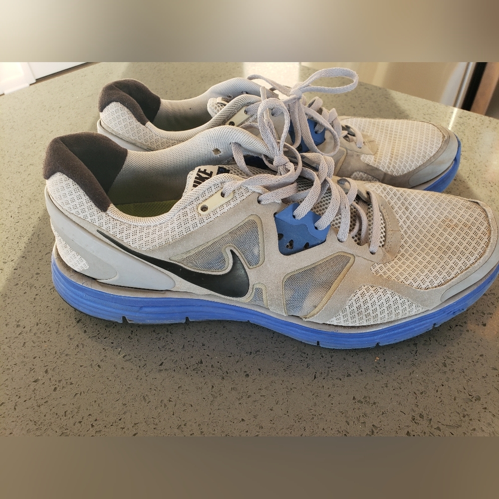 Nike White and Blue Athletic Shoes Men Size 11 Lunarglide 3